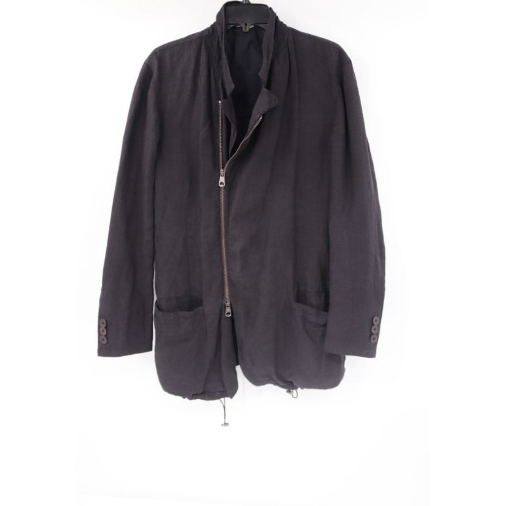 Emporio armani men's 40 full zip black linen jacket asymmetrical zip casual